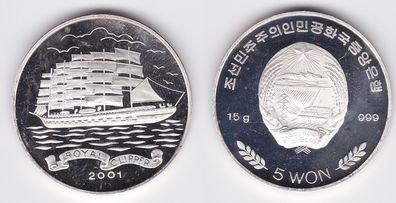 5 Won Silber Münze Korea Royal Clipper Segelschiff Fünfmaster 2001 (134221)