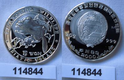 5 Won Silber Münze Korea 2000 bedrohte Tierwelt, Flughörnchen? (114844)