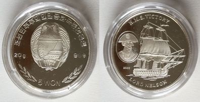 5 Won Silber Münze Korea H.M.S. Victory Lord Nelson 2003 (122822)