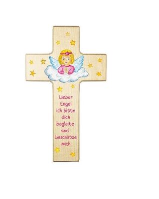 Schutzengel Kinderkreuz Ahorn Mädchen " Lieber Engel ich bitte dich " ca. 15 x 9 cm