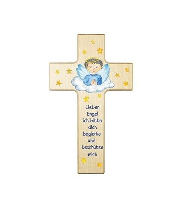 Schutzengel Kinderkreuz Ahorn Junge " Lieber Engel ich bitte dich " ca. 15 x 9 cm