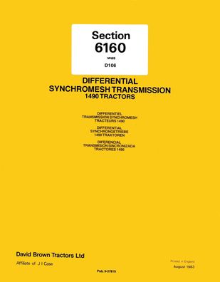 Werkstatthandbuch Differential für David Brown 1490 Traktoren Section 6160