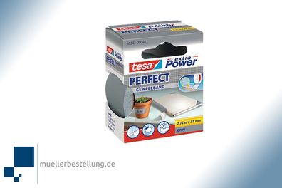 TESA extra Power® 56343 Gewebeband Perfect, grau, 38 mm, 2,75 m