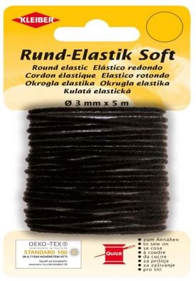 5m Rund-Elastik Soft 3mm weiches Hutgummi schwarz Gummikordel zb. Gummi für Masken