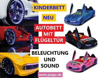 Neuheit Kinder Autobett mit Flügeltür Premium verschiedene Farben Sound Lattenrost