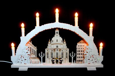 3D-Schwibbogen mit 7 Kerzen Frauenkirche Dresden 52x32cm Erzgebirge Lichterbogen