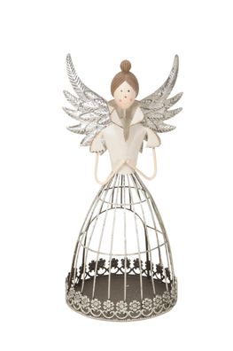 Engel 28 cm stehend Creme/ Silber Engelsfigur aus Draht Drahtengel Weihnachtsengel