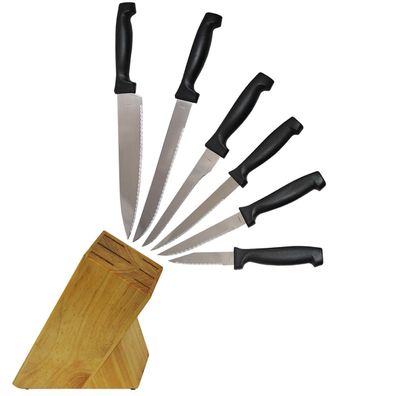 Messerblock Messer Set 6 tlg inkl. Holzblock Messerhalter Küchenmesser