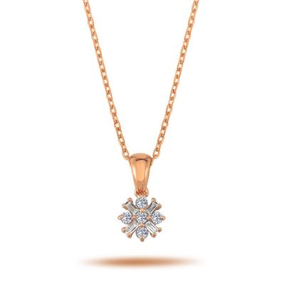 Halskette mit Diamanten in Baguett- und Brilliantschliff 14 Karat Rotgold Rosegold