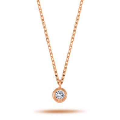 Halskette mit 0,06 Carat Solitär Brilliant in 14 Karat Rotgold Rosegold