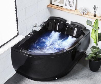 Doppel Whirlpool Badewanne RECHTS schwarz mit 15 Massage Düsen LED Eckwanne Luxus Spa