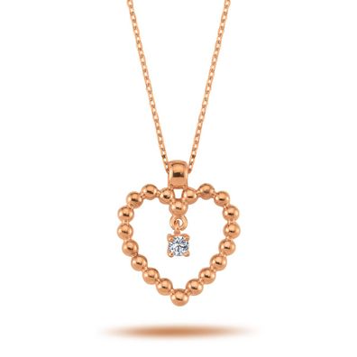 Halskette mit Herzanhänger und Solitär Brilliant in 14 Karat Rotgold Rosegold