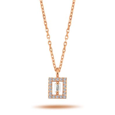 Halskette Anhänger Diamanten Baguett- und Brilliantschliff 14 Karat Rotgold Rosegold