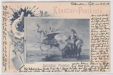 63354 Künstler Postkarte von E. Klingebeil "Zweierlei Pegasus" Humor 1898