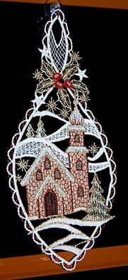 Plauener Stickerei Fensterbild Weihnachten Kirche Spitze Fensterdekoration Advent