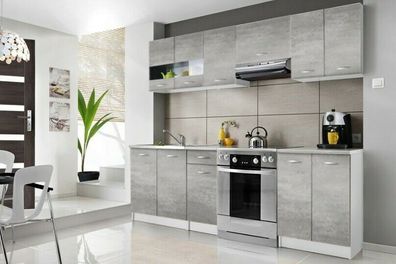 KÜCHE Küchenzeile Küchenblock MODERN 240 CM Einbauküche BETON + beton