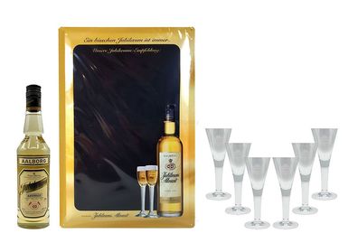 Aalborg 8er Set - Jubiläums Akvavit 0,7l 700ml (40% Vol) mit Kreidetafel / Schi