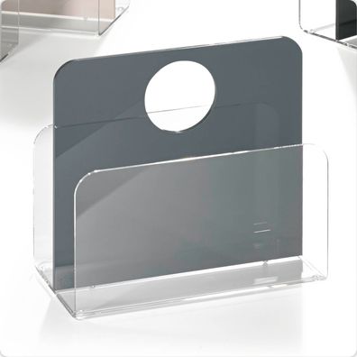 Hochwertiger Acryl-Glas Zeitungsständer, klar/ dunkelgrau, Acryl-Stärke 5 / 8 mm