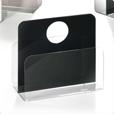 Hochwertiger Acryl-Glas Zeitungsständer, klar/ schwarz, Acryl-Stärke 5 / 8 mm