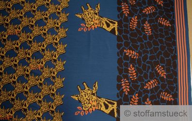 0,56 m Panel Stoff Baumwolle Elastan Single Jersey angeraut blau Giraffe ocker