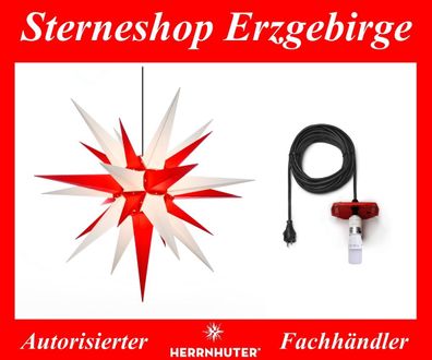 Herrnhuter Stern Kunststoffstern Außenstern A13 weiß-rot 130 cm & Beleuchtung 10m LED