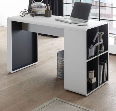 Schreibtisch Laptop Computertisch weiß und schwarz mit Ablagen 4 Fächer 120 cm Tadeo