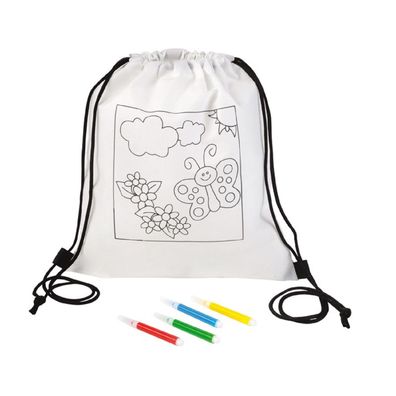 Turnbeutel Kinder Sportbeutel zum Bemalen + 4x Filstifte Schuh Beutel Tasche BWI
