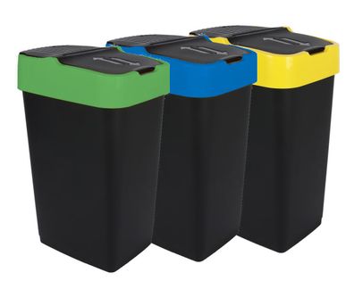 Abfalleimer mit Schwingdeckel - 3er Set - 60 Liter - jede Farbe 1x - Mülleimer