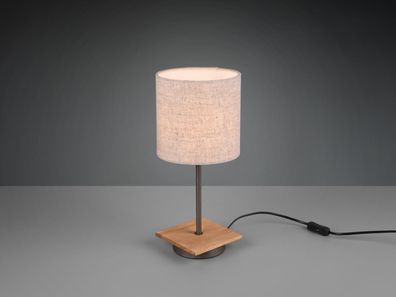 Schlichte LED Tischleuchte mit Stoffschirm & Leuchtenfuß Holz Metall