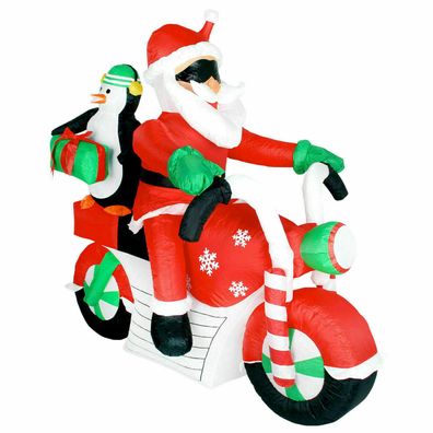 XXL LED Weihnachtsmann + Pinguin auf Motorrad aufblasbar Airblown 170cm Deko