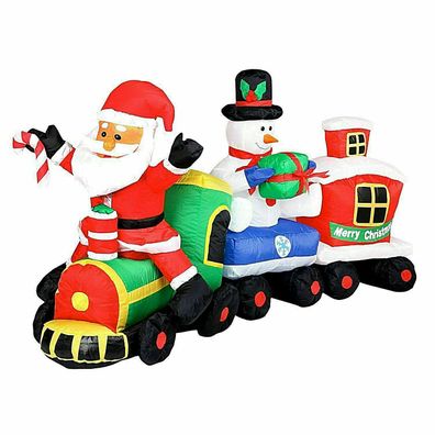 XXL LED Weihnachtszug + Weihnachtsmann + Schneemann 210cm lang Zug aufblasbar Deko