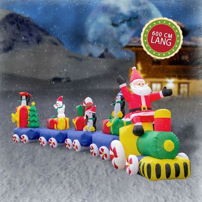 XXXL LED Weihnachtszug + Weihnachtsmann 6m lang Zugselbstaufblasend-aufblasbar WOW