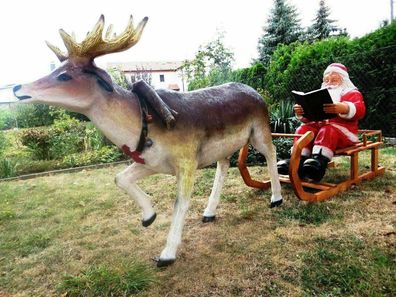 XXL Rentier + Schlitten + Weihnachtsmann 2,80m lang Weihnachtsdeko lebensgross Santa