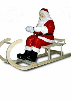 XXL Weihnachtsmann auf Holz-Schlitten 100x75cm Santa Garten Deko Weihnachtsdeko