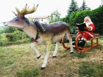 XXL Rentier + Schlitten + Weihnachtsmann 280cm lang Weihnachtsdeko lebensgross Santa