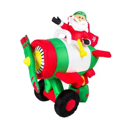 XXL LED Weihnachtsmann in Flugzeug 150 cm Aufblasbar Inflatable Santa Deko