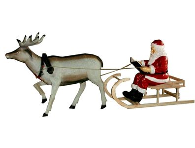 XXL Rentier + Schlitten + Weihnachtsmann 2,80m lang Weihnachtsdeko-lebensgross Santa
