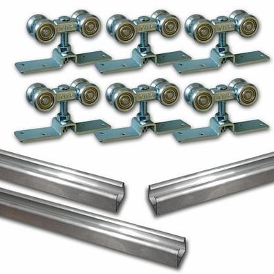 2 x Schiebetürbeschlag 55kg Schiene Set 2 x Laufschiene 3m