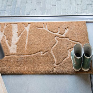 Fußmatte Türmatte Hirsch Relief Design Herbst Winter Kokosmatte B75 x L45 cm TOP