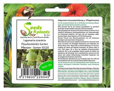 10x Lagenaria siceraria Flaschenkürbis Garten Pflanzen - Samen ID120