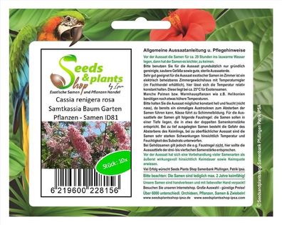 10x Cassia renigera rosa Samtkassia Baum Garten Pflanzen - Samen ID81