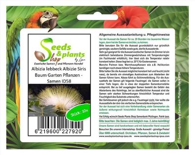 10x Albizia lebbeck Albizie Siris Baum Garten Pflanzen - Samen ID58