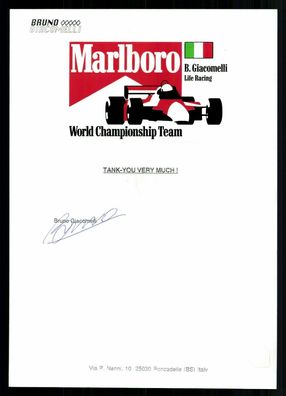 Bruno Giacomelli Original Signiert Formel 1 Fahrer 1977-1983 ## G 27210