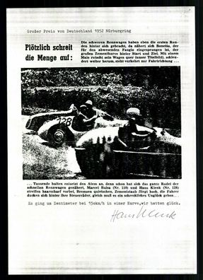 Hans Klenk Original Signiert Formel 1 Fahrer 1952 ## G 27214