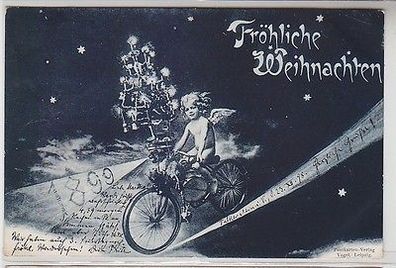 63132 Fröhliche Weihnachten Ak Kind mit Tannenbaum auf Fahrrad 1898