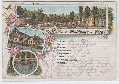 63001 Ak Lithographie Gruß aus dem Waldhaus bei Gera 1896