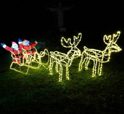 XXL 672 LED MAGIC Doppel-Rentier + Schlitten + Weihnachtsmann ca. 2 Meter lang Santa!