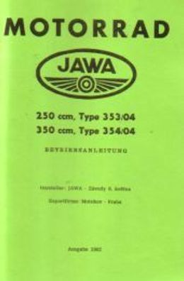 Betriebsanleitung Jawa 250 ccm / 350 ccm, Motorrad, Oldtimer
