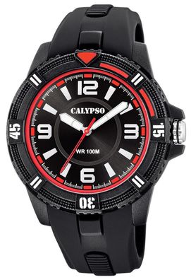 Calypso Herrenuhr | Analoge Uhr mit Leuchtzeiger schwarz/ rot K5759/5