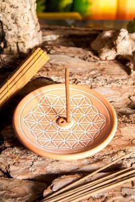 Blume des Lebens Natur - Räucherhalter aus Keramik ca. Ø 15 cm , KH-560-BR